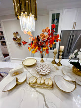 Load image into Gallery viewer, White Porcelain Double Snack Bowl With Gold 13"