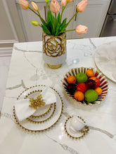 Load image into Gallery viewer, 5  Piece White Dinner Set Gold Beaded Border