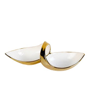 Load image into Gallery viewer, White Porcelain Double Snack Bowl With Gold 13"