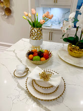 Load image into Gallery viewer, 5  Piece White Dinner Set Gold Beaded Border