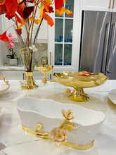 Load image into Gallery viewer, Porcelain Rectangle Bowl with Gold Flower Detail, 11"