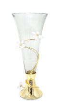 Load image into Gallery viewer, Gold Base Glass Vase  With Jewel Flower Design, 16"H