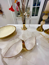 Load image into Gallery viewer, White Porcelain Double Snack Bowl With Gold 13"