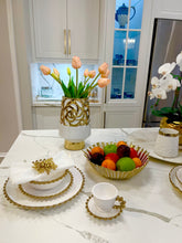 Load image into Gallery viewer, 5  Piece White Dinner Set Gold Beaded Border
