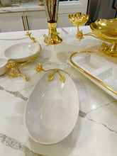 Load image into Gallery viewer, Porcelain Oval Bowl with Gold Flower Detail, 11"L