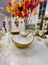 Load image into Gallery viewer, White Porcelain Chip And Dip Bowl Gold Edged 10"D