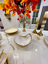 Load image into Gallery viewer, White Porcelain Chip And Dip Bowl Gold Edged 10"D