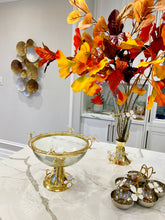 Load image into Gallery viewer, Gold Footed Glass Bowl with Jewel Flowers Design, 10"D