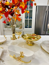 Load image into Gallery viewer, Porcelain Rectangle Bowl with Gold Flower Detail, 11"