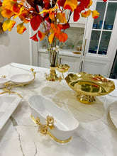 Load image into Gallery viewer, Porcelain Rectangle Bowl with Gold Flower Detail, 11"