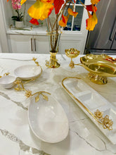 Load image into Gallery viewer, Porcelain Oval Bowl with Gold Flower Detail, 11"L