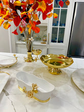 Load image into Gallery viewer, Porcelain Rectangle Bowl with Gold Flower Detail, 11"