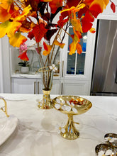 Load image into Gallery viewer, Gold Bowl on Stand with Jewel Flower Design, 7"D