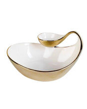 Load image into Gallery viewer, White Porcelain Chip And Dip Bowl Gold Edged 10"D