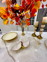 Load image into Gallery viewer, White Porcelain Double Snack Bowl With Gold 13"