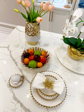 Load image into Gallery viewer, 5  Piece White Dinner Set Gold Beaded Border