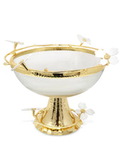 Load image into Gallery viewer, Gold Footed Glass Bowl with Jewel Flowers Design, 10"D
