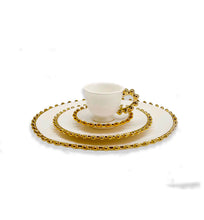 Load image into Gallery viewer, 5  Piece White Dinner Set Gold Beaded Border