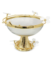 Load image into Gallery viewer, Gold Footed Glass Bowl with Jewel Flowers Design, 10"D