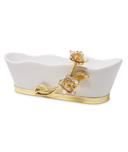 Load image into Gallery viewer, Porcelain Rectangle Bowl with Gold Flower Detail, 11"