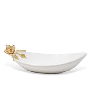 Load image into Gallery viewer, Porcelain Oval Bowl with Gold Flower Detail, 11"L