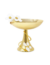 Load image into Gallery viewer, Gold Bowl on Stand with Jewel Flower Design, 7"D