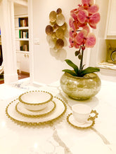 Load image into Gallery viewer, 5  Piece White Dinner Set Gold Beaded Border