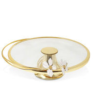 Load image into Gallery viewer, Gold Base Cake Stand and Platter Glass Cover w Jewel Flower