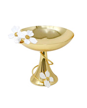 Load image into Gallery viewer, Gold Bowl on Stand with Jewel Flower Design, 7"D