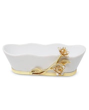 Load image into Gallery viewer, Porcelain Rectangle Bowl with Gold Flower Detail, 11"
