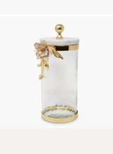 Load image into Gallery viewer, Hammered Glass Canister With White Enamel and Gold Leaf Flower:
