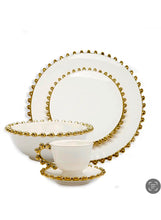 Load image into Gallery viewer, 5  Piece White Dinner Set Gold Beaded Border