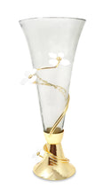 Load image into Gallery viewer, Gold Base Glass Vase  With Jewel Flower Design, 16"H