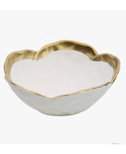 Load image into Gallery viewer, White Porcelain Flower Shaped Bowl With Gold Rim  7”D x 2.75