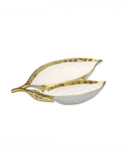 Load image into Gallery viewer, Porcelain Leaf Relish White Dish with Gold Rim