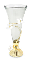 Load image into Gallery viewer, Gold Base Glass Vase  With Jewel Flower Design, 16"H
