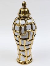 Load image into Gallery viewer, Large White and Gold Ginger Jar