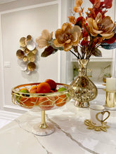 Load image into Gallery viewer, Footed Bowl White Marble Base Gold Mesh Design