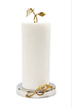 Load image into Gallery viewer, Stainless Steel Silver Paper Towel Holder with Gold Leaf Design