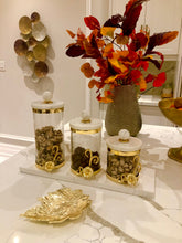 Load image into Gallery viewer, Glass Canister with Gold Design and Marble Lid