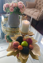 Load image into Gallery viewer, Gold Embossed Leaf Dish with Branched Candle Holder