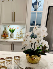 Load image into Gallery viewer, White Orchid Plant in Gold Hammered Vase
