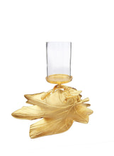 Load image into Gallery viewer, Gold Embossed Leaf Dish with Branched Candle Holder
