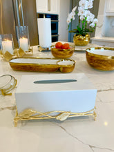 Load image into Gallery viewer, White Tissue Box on Gold Leaf Design Base