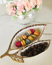 Load image into Gallery viewer, Porcelain Leaf Relish White Dish with Gold Rim