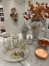 Load image into Gallery viewer, Glass Canister On Gold Twig Base with White Marble Cover