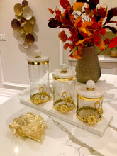 Load image into Gallery viewer, Glass Canister with Gold Design and Marble Lid