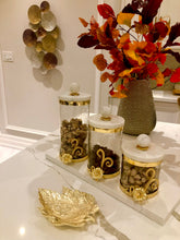 Load image into Gallery viewer, Glass Canister with Gold Design and Marble Lid