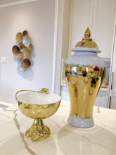 Load image into Gallery viewer, White and Gold Footed Bowl with Gold Flower Design