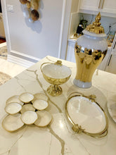 Load image into Gallery viewer, White and Gold Footed Bowl with Gold Flower Design